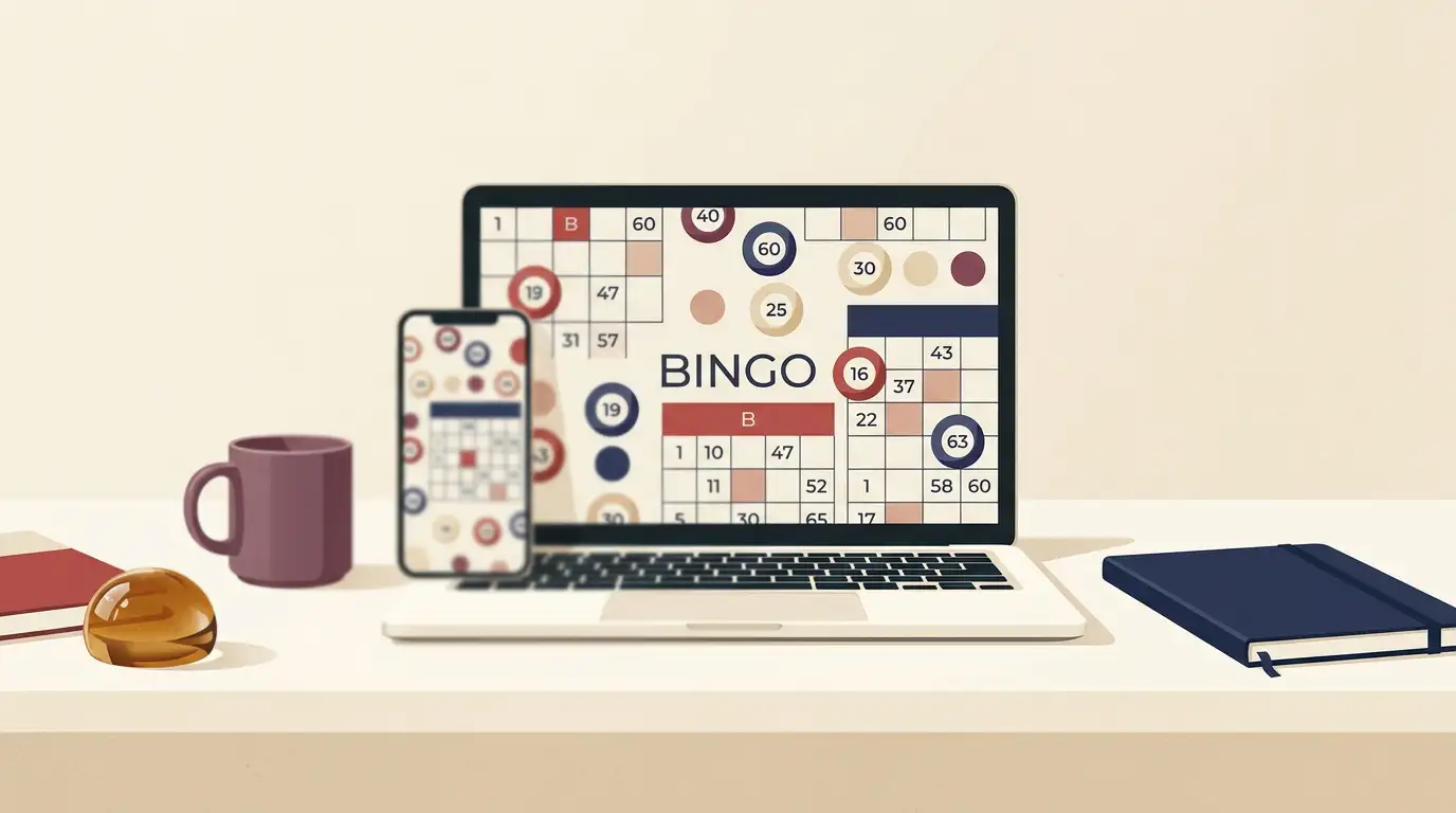 Online bingo play on a laptop and mobile device in a UK setting